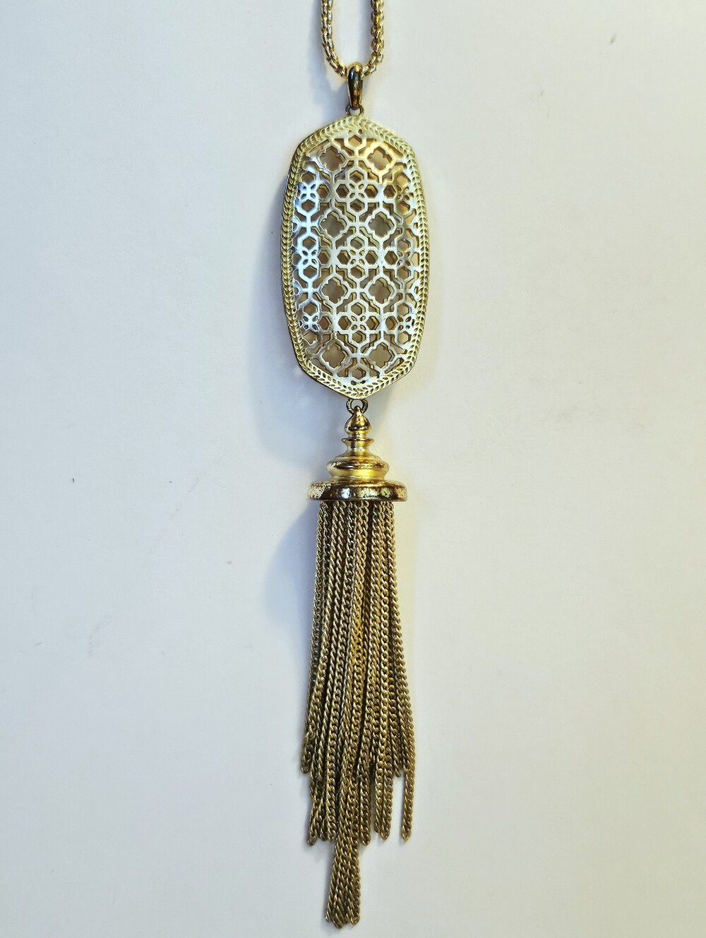 Kendra Scott Rayne necklace With  gold & Silver filigree pendant Tassel
